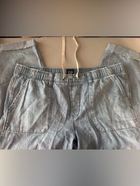 GAP Light Blue Denim Jumpsuit with Cream Drawstrings